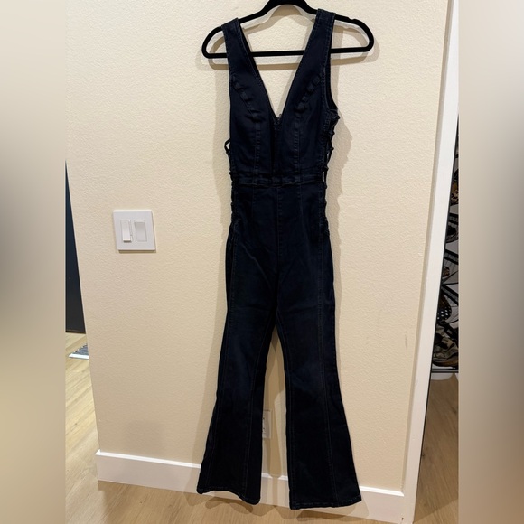 Free People Geanie Lace Up Jumpsuit in Black - Picture 6 of 11